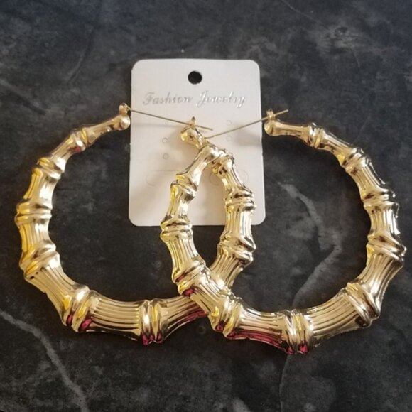 XLG Bamboo Hoop Earrings - Picture 2 of 3